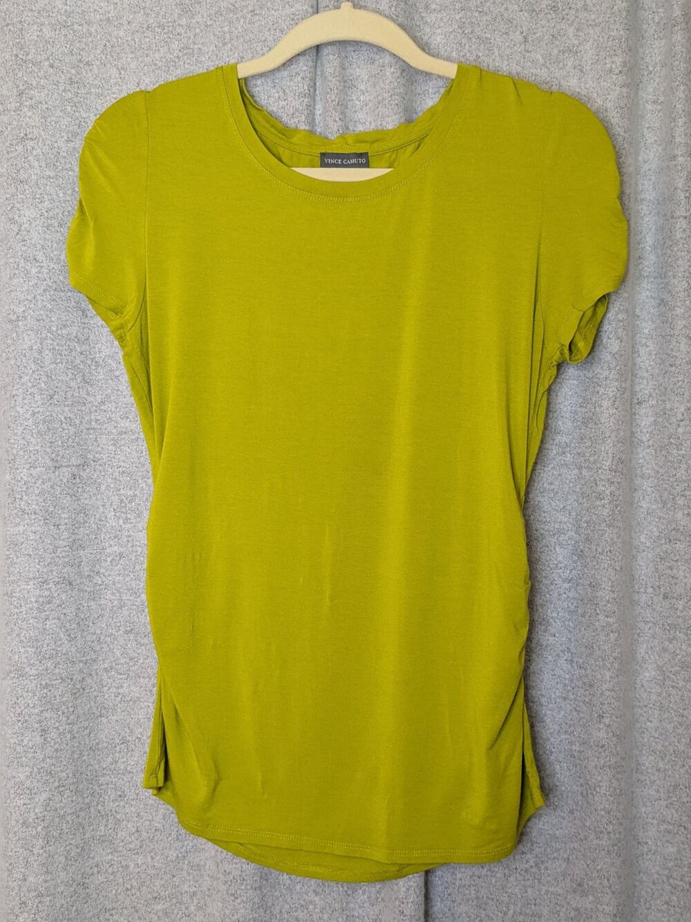 Vince Camuto Ruched Top Womens M Chartreuse Green Puff Sleeve Stretch Jersey